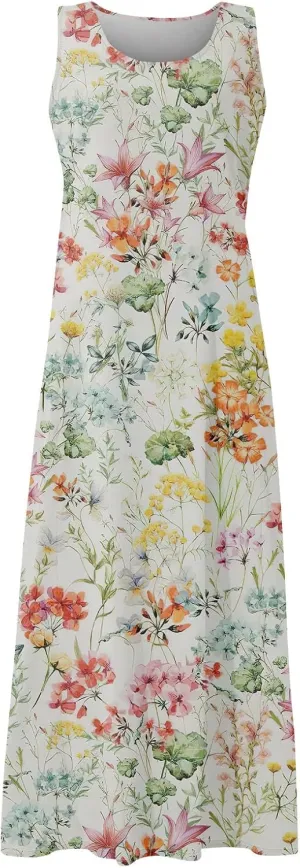 Women's Summer Cotton Linen Long Dress 2025 Sleeveless Elegant Flowy Dresses Plus Size Loose Comfy Dress with Pockets