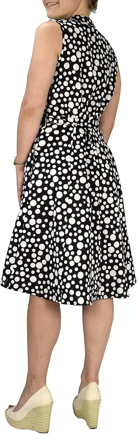 Women's Vintage Retro Button Up A-Line Party Dress with Belt