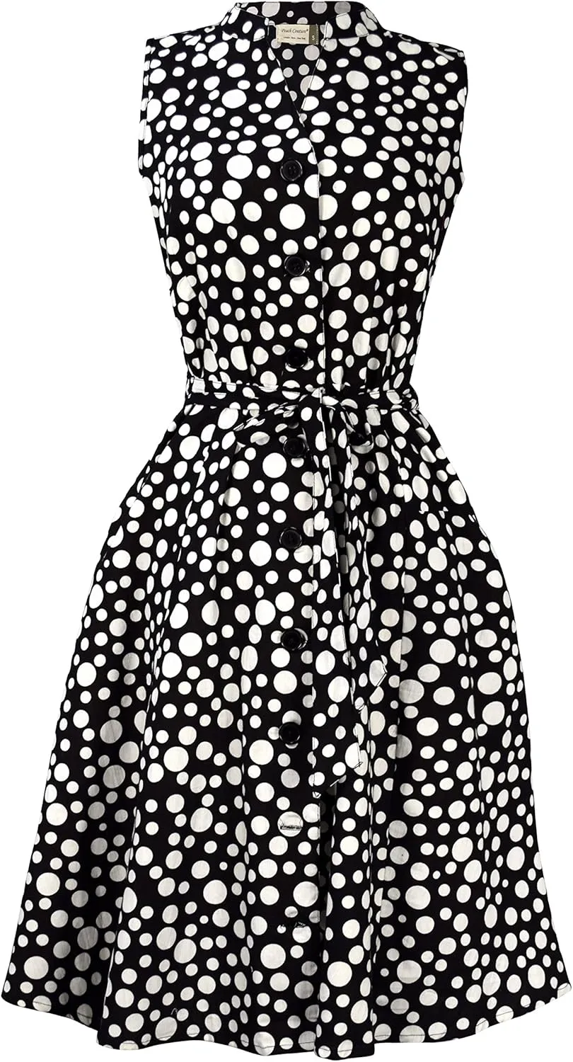 Women's Vintage Retro Button Up A-Line Party Dress with Belt