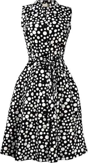 Women's Vintage Retro Button Up A-Line Party Dress with Belt