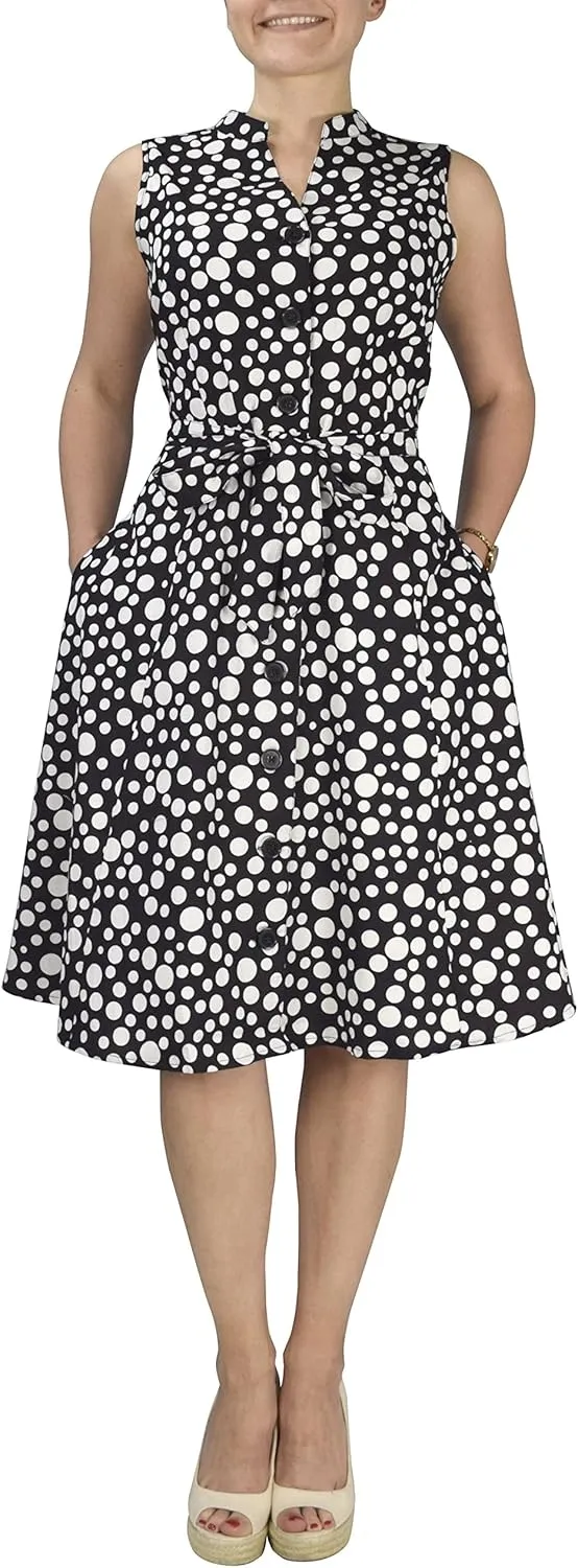 Women's Vintage Retro Button Up A-Line Party Dress with Belt